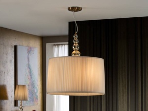 LUSTRA/PLAFONIERA MERCURY, 50 CM, BEJ/SAMPANIE, DIN STICLA, ALAMA SI TESATURA, STIL MODERN