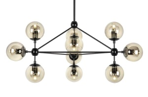 LUSTRA PLANETARIO 10, NEGRU, DIN METAL SI STICLA, STIL MODERN