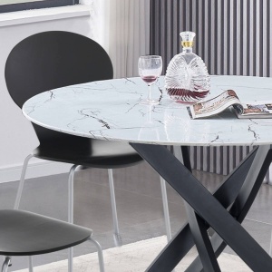 MASA 110CM, BILL WHITE, DIN METAL SI STICLA, EFECT DE MARMURA, DESIGN MODERN - Img 2