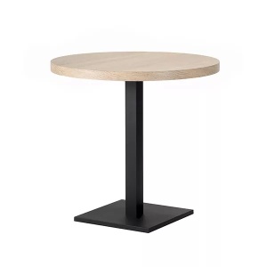 Masă de cafenea rotunda 68cm, culoare stejar sonoma, metal si furnir laminat