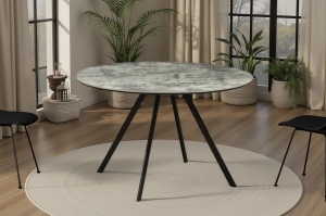 MASA DE DINING ROTUNDA, ATELIER 120CM, FURNIR LEMN, MELAMINA SI METAL, ASPECT PIATRA, ARTIM GROUP SELECTION