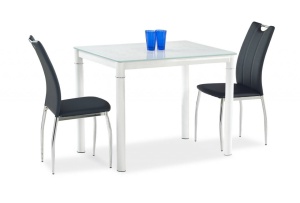 MASA DINING ARGUS, ALB LAPTOS/ALB, 100 CM, BLAT DIN STICLA SI PICIOARE DIN METAL , STIL MODERN, HALMAR - Img 1