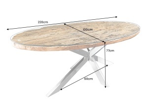 MASA DINING BARRACUDA, OVALA 220CM, REALIZATA DIN LEMN DE TEX, BLAT DE STICLA SI SUPORT DIN METAL, CULOARE MARO/NATURAL- CROM, ARTIM GROUP - Img 3