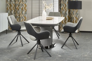 MASA DINING EXTENSIBILA DANCAN, CU EFECT DE MARMURA ALBA/GRI/NEGRU, 160/220 CM, DIN CERAMICA SI METAL, STIL MODERN - Img 4