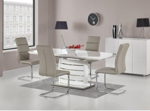 MASA DINING EXTENSIBILA ONYX, ALB/CROM, 160/200 CM, BLAT DIN MDF LACUIT SI PICIOR DIN METAL, STIL MODERN, HALMAR - Img 1