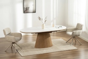 MASA DINING EXTENSIBILA, UNIQUE 160/200CM, FURNIR, STICL SI CERAMICA, ASPECT MARMURA ALBA, ARTIM GROUP SELECTION