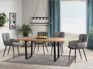MASA DINING EXTENSIBILA VITO, 140/180 CM, STEJAR ARTISAN/NEGRU, BLAT DIN MDF, FURNIR SI PICIOARE DIN METAL, STIL MODERN - Img 1