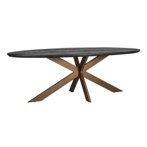 MASA DINING OVALA BLACKBONE, 260 CM, NEGRU RUSTIC/AURIU ANTICHIZAT, DIN STEJAR SI METAL, RICHMOND INTERIORS