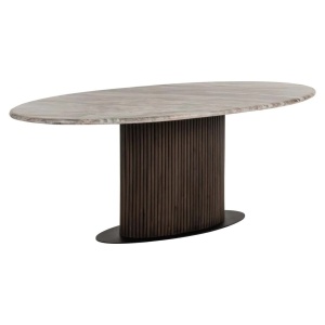 MASA DINING RASFORD BLUSH BEIGE OVAL, 213521, 200CM, CONFECTIONATA DIN LEMN, MDF, MARMURA DE TORONTO SI METAL, MARO/BEJ, STIL MODERN