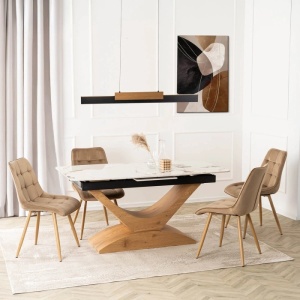 MASA EXTENSIBILA DOLCE, ARTIM MEBLE 160/200CM, BLAT DIN CERAMICA SI FURNIR, CULOARE MARMURA ALBA/STEJAR, STIL MODERN - Img 2