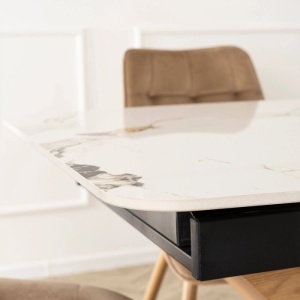 MASA EXTENSIBILA DOLCE, ARTIM MEBLE 160/200CM, BLAT DIN CERAMICA SI FURNIR, CULOARE MARMURA ALBA/STEJAR, STIL MODERN - Img 6