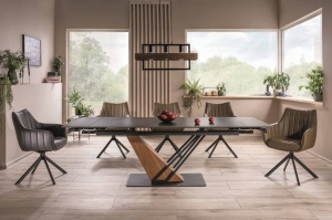 MASA EXTENSIBILA GENESIS, 180/240 CM, EFECT DE MARMURA NEAGRA/STEJAR/NEGRU MAT, DIN CERAMICA, MDF SI METAL, STIL MODERN - Img 1