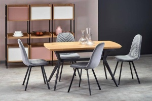 MASA EXTENSIBILA GUSTAVO, STEJAR AURIU/NEGRU, 140/180 CM, BLAT DIN MDF SI PICIOARE DIN METAL, STIL MODERN - Img 1