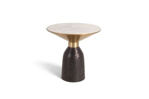 MASUTA DE CAFEA 52CM, ALB/NEGRU, DIN MARMURA SI METAL, STIL MODERN