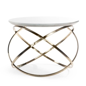 MASUTA DE CAFEA ORBIS, EFECT DE MARMURA ALBA/AURIU, 70 CM, BLAT DIN MARMURA SI PICIOARE DIN METAL, STIL MODERN, ATR - Img 2