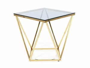 MASUTA DE CAFEA SILVER B, 50 CM, FUMURIU/AURIU, BLAT DIN STICLA SECURIZATA SI CADRU DIN METAL, STIL MODERN