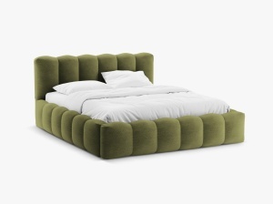 PAT TAPITAT LUPINE, 160X200, VERDE MASLINIU INCHIS, SOMIERA RABATABILA, CU TAPITERIE DIN TEXTIL BOUCLE BALOO, MICADONI - Img 2