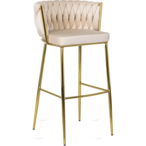 SCAUN BAR, ARTIM MEBLE, REALIZAT DIN CATIFEA SI METAL, CULOARE CREM/AURIU, STIL MODERN - Img 8