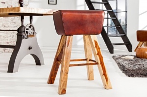 SCAUN BAR, DIN LEMN MASIV SI PIELE NATURALA, BOCK LEDER, DESIGN VINTAGE