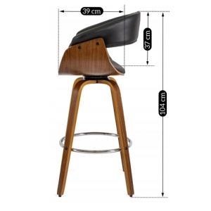 SCAUN BAR ROTATIV, ARTIM MEBLE, REALIZAT DIN PIELE ECO, FURNIR, LEMN SI METAL, CULOARE NUC, NEGRU/NATUR, STIL MODERN - Img 7