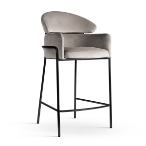 SCAUN DE BAR BREDA, 60 CM, BEJ/NEGRU, TAPITERIE DIN CATIFEA SI PICIOARE DIN METAL, STIL MODERN, ATR