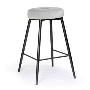 SCAUN DE BAR CONSU, 60 CM, GRI/NEGRU, TAPITERIE DIN CATIFEA SI PICIOARE DIN METAL, STIL MODERN