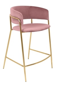 SCAUN DE BAR DELTA 65 ROZ/AURIU, CU TAPITERIE DIN VELUR SI PICIOARE DIN METAL, STIL MODERN GLAMOUR