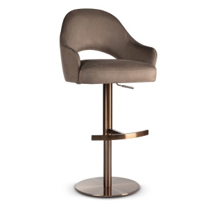 SCAUN DE BAR, GODA SUPREME PUMP 60 CM, BEJ/AURIU, TAPITERIE DIN TEXTIL, SPUMA, ARCURI SI METAL, STIL MODERN