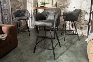SCAUN DE BAR, GRI ANTICHIZAT, LOFT, DESIGN VINTAGE