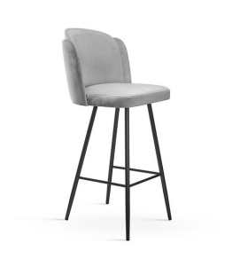 SCAUN DE BAR PIVOTANT BEETLE, 60 CM, GRI/NEGRU, TAPITERIE DIN CATIFEA SI PICIOARE DIN METAL, STIL MODERN