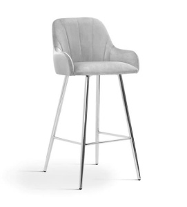 SCAUN DE BAR TULIP, 70 CM, GRI/CROM, TAPITERIE DIN CATIFEA SI PICIOARE DIN METAL, STIL MODERN