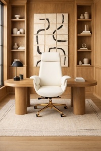 SCAUN DE BIROU DE LUX, ARTIM ADMIRAL, REALIZAT PIELE ECO DE CALITATE SI METAL, CULOARE ECRU/AURIU, STIL MODERN - Img 13