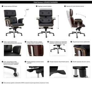 SCAUN DE BIROU DE LUX, ARTIM LOUNGE BUSINESS, REALIZAT PIELE NATURALA ITALIANA SI LEMN, CULOARE ALB/NUC, STIL EAMES - Img 2