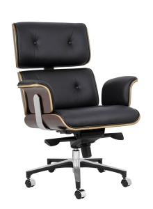 SCAUN DE BIROU LOUNGE BUSINESS, NEGRU/MARO, PIELE NATURALA SI LEMN DE TRANDAFIR, STIL MODERN