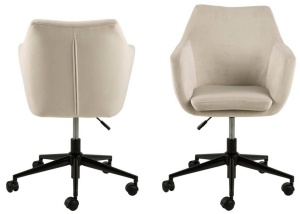 SCAUN DE BIROU NORA, BEJ/NEGRU, DIN CATIFEA SI METAL, STIL MODERN - Img 3