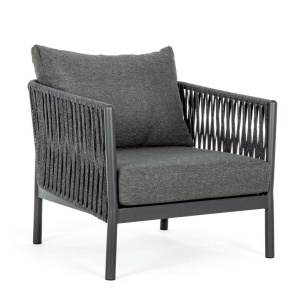 SCAUN DE GRADINA FLORENCIA, GRI INCHIS, CONFECTIONAT DIN ALUMINIU SI TEXTIL, STIL MODERN