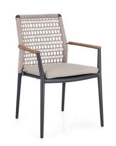 SCAUN DE GRADINA MADDOX BEJ, CONFECTIONAT DIN ALUMINIU, LEMN DE TEC SI TEXTIL, STIL MODERN