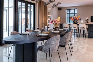 SCAUN DINING ALYSSA, GRI/NEGRU, TAPITERIE DIN STOFA SI PICIOARE DIN METAL, STIL MODERN B2 - Img 2