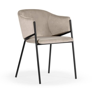 SCAUN DINING ANTALA, BEJ/NEGRU, TAPITERIE DIN CATIFEA SI PICIOARE DIN METAL, STIL MODERN, ATR