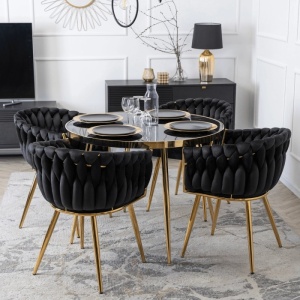 SCAUN DINING, ARTIM MEBLE, REALIZAT DIN METAL SI CATIFEA, CULOARE NEAGRA/AURIE, STIL MODERN - Img 3