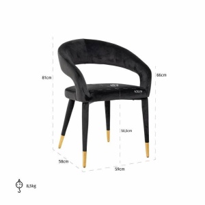 SCAUN DINING GIA, NEGRU/AURIU, TAPITERIE DIN CATIFEA SI PICIOARE DIN METAL TAPITATE, STIL MODERN B2 - Img 7