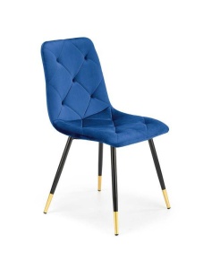 SCAUN DINING K438, ALBASTRU/NEGRU/AURIU, CU TAPITERIE DIN CATIFEA SI PICIOARE DIN METAL, STIL MODERN - Img 1