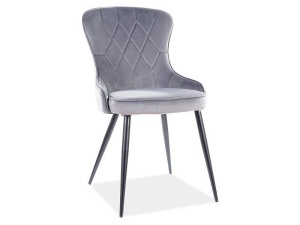 SCAUN DINING LOTUS, GRI BLUVEL 14/NEGRU MAT, TAPITERIE DIN CATIFEA SI PICIOARE DIN METAL, STIL MODERN - Img 1