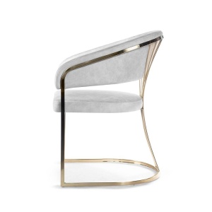 SCAUN DINING MARCILLE 3, GRI/AURIU, TAPITERIE DIN CATIFEA SI PICIOARE DIN METAL, STIL MODERN - Img 4