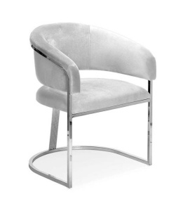 SCAUN DINING MARCILLE, GRI/CROM, TAPITERIE DIN CATIFEA SI PICIOARE DIN METAL, STIL MODERN