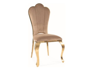 SCAUN DINING QUEEN, BEJ BLUVEL 28/AURIU, TAPITERIE DIN CATIFEA SI PICIOARE DIN METAL, STIL MODERN