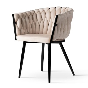 SCAUN DINING ROSE, BEJ/NEGRU, TAPITERIE DIN CATIFEA SI PICIOARE DIN METAL, STIL MODERN, ATR