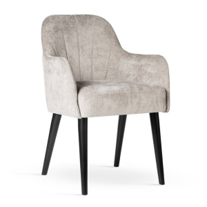 SCAUN DINING TULIP SUPREME, BEJ/NEGRU, TAPITERIE DIN STOFA FINA SI PICIOARE DIN LEMN, STIL MODERN