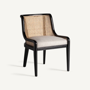 SCAUN DINING VELBURG,, CREM, CONFECTIONAT DIN RATTAN, POLIESTER SI LEMN DE CAUCIUC, STIL MODERN