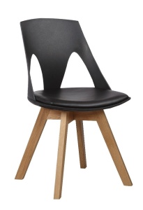SCAUN NEGRU DIN PLASTIC CU BAZA DE LEMN HOLEY STIL MODERN B2